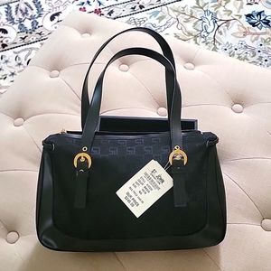 Beautiful NEW  St. John signature canvas and leather handbag.